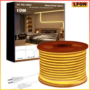 LED Neon Rope Lights Warmwhite 10M Flexible AC 110V -130V LED Strip Lights Outdoor Waterproof Plug-Play Strip Lighting, For Christmas/ Wedding/ Garden/ Patio/ Party/ Walkway/ Deck Railing/ Soffits/ Playhouse Decoration