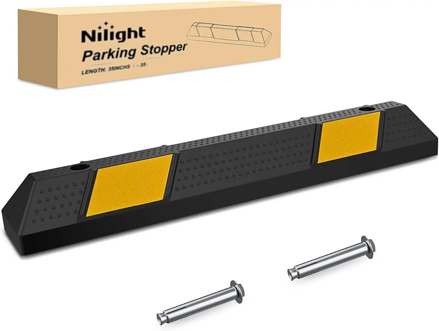 Nilight Safety Visibility Heavy-Duty Rubber Parking Curb - 35.7x5.9x3.9in Bolted Wheel Stopper for Garage, Driveway Vehicles