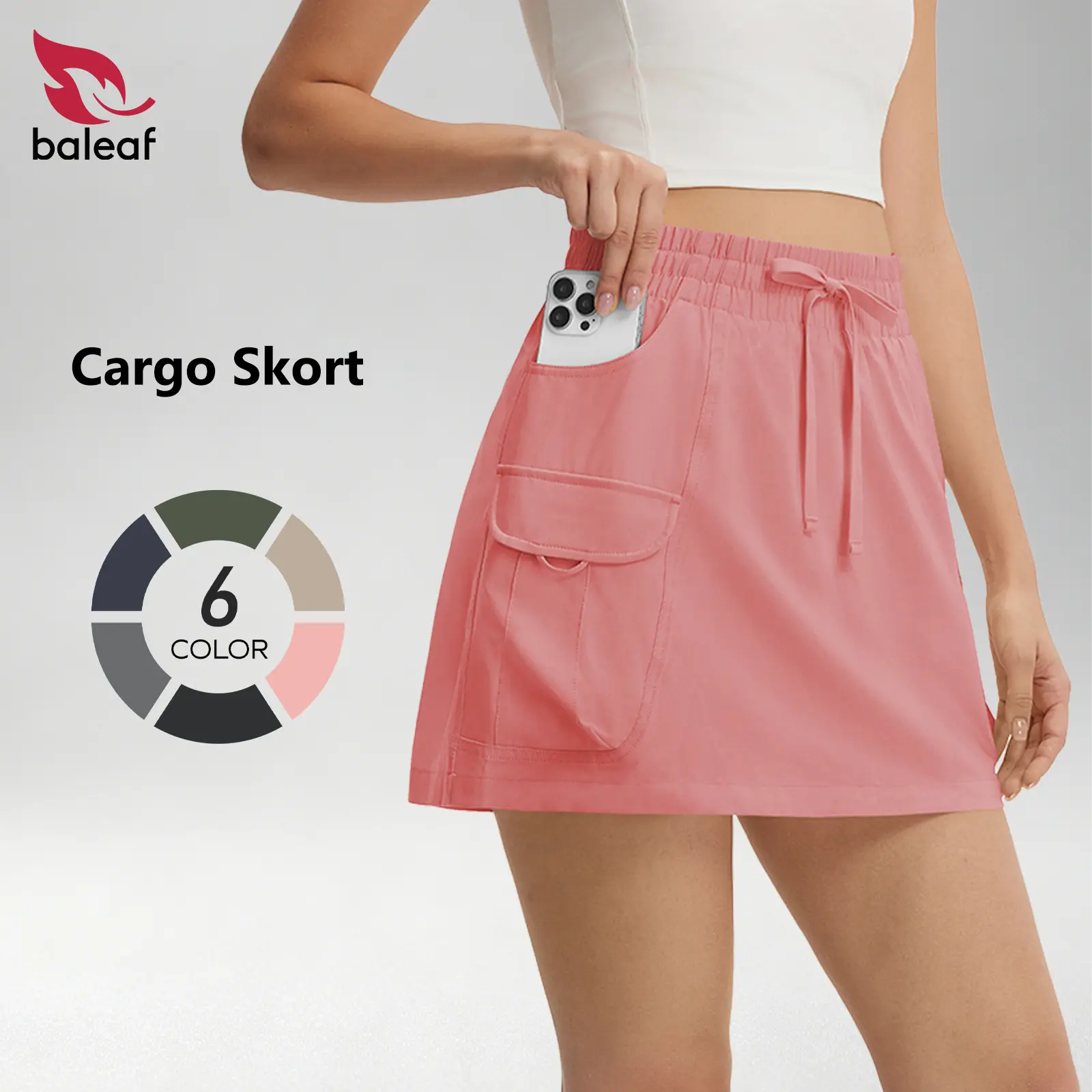BALEAF Women's High Waisted Cargo Skort with Pockets  Tummy Control UPF 50+ Water Resistant Lightweight Stretch for Tennis Golf Hiking Gym Running Travel Casual Outdoor,travel essentials,camping essentials