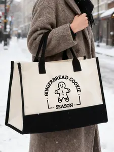 Large Capacity Casual Fashion Crossbody Bag Handbag Tote, Snowman Print, Strong Load Bearing, Patchwork, Urban Lady Date Work Bag