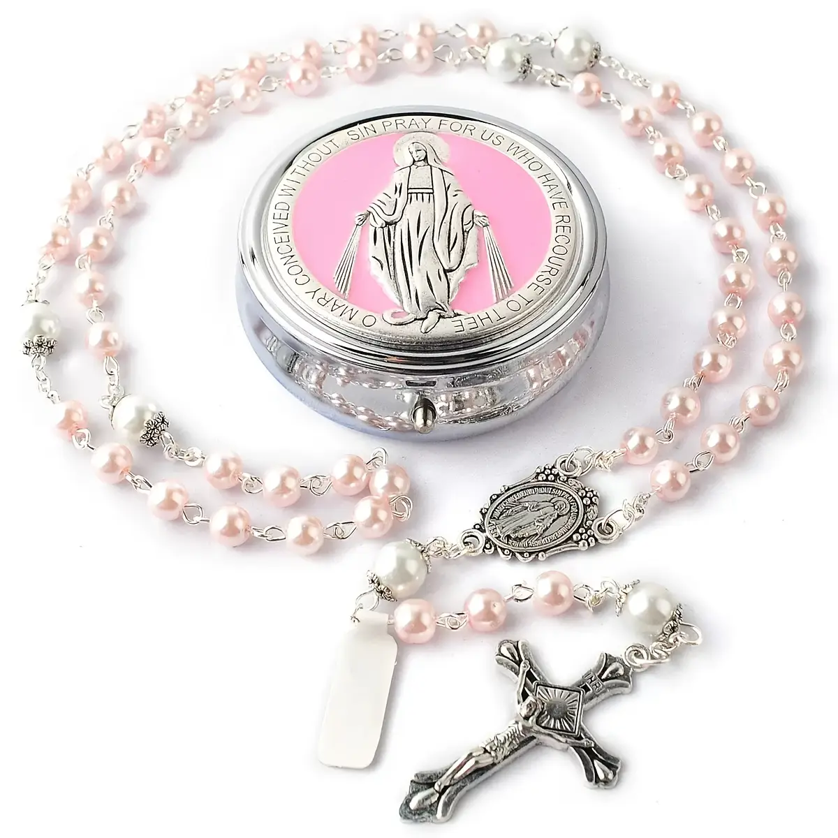 Bohemian vintage blue glass prayer bead pendant with a Jesus cross, exquisite metal gift box decoration - suitable for daily wear, festive occasions and parties, spiritual gift,  believers and collectors' choice jew lery   virgin mary center piece