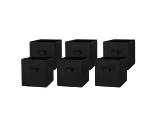Foldable Cube Storage Bins – Set of 6, 10.5" x 10.5", Black