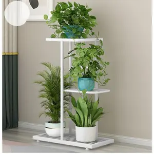 Metal Plant Stand 3 Tier 4 Potted Multiple Flower Pot Holder Shelf Planter Display Shelving Unit for Indoor Outdoor Patio Garden Corner Balcony Living Room
