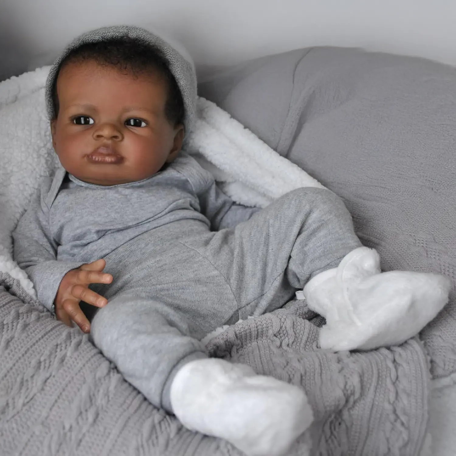 DRIMSY 20-Inch Realistic African American Black Boy Newborn Baby Doll, Weighted Soft Body, Christmas Birthday Gift for Kids Age 3+
