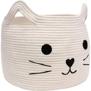 X-SBB18 Large Woven Cotton Rope Storage Basket, Baby Laundry Basket Organizer for Towels, Blanket, Toys, Clothes, Gifts | Pet Gift Baskets for Cat, Dog - 15.7" L×11.8" H