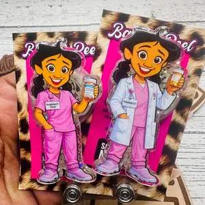 Pharmacy Pharmacist Tech Glitter Badge Reel: Funny Nurse ID Holder