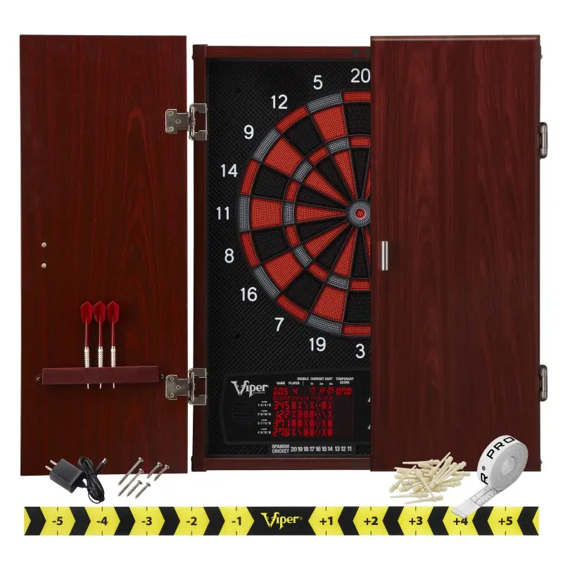 Electronic Dartboard Cabinet Set, Sleek 15.5" Regulation Target with Storage Doors, Supports 16 Players and 57 Fun Games for Game Rooms