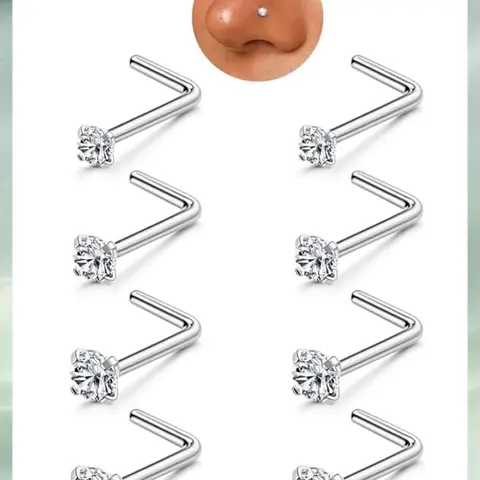 LOYALLOOK 8PCS Titanium Nose Rings, 20G/18G Corkscrew & L Shape Studs, Diamond CZ, Silver & Gold, Hypoallergenic, 1.5mm-3mm