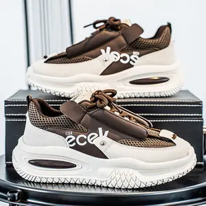 Men's Chunky Sneakers, Red & Blue Color Block Breathable Mesh Casual Shoes, 5cm Height Increase & Anti-Slip PVC Sole, Lightweight Soft Walking Shoes for Gym, Streetwear & Daily Wear, Gift for Fashion-Forward Teens & Men