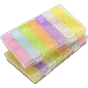 Paquete de 2 cajas de bordado de pintura de diamante 5D de colores 28 rejillas, contenedores de almacenamiento de accesorios, caja de cuentas ajustable con 196 calcomanías de etiquetas