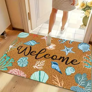 Colorful Beach Theme Doormat Coastal Welcome Mat with Marine Life Seashells 100 Polyester Machine Washable Indoor Outdoor Entryway Rug for Front Door Bathroom Kitchen Living Room Decor Long Lasting Material Non Slip Water Absorbent