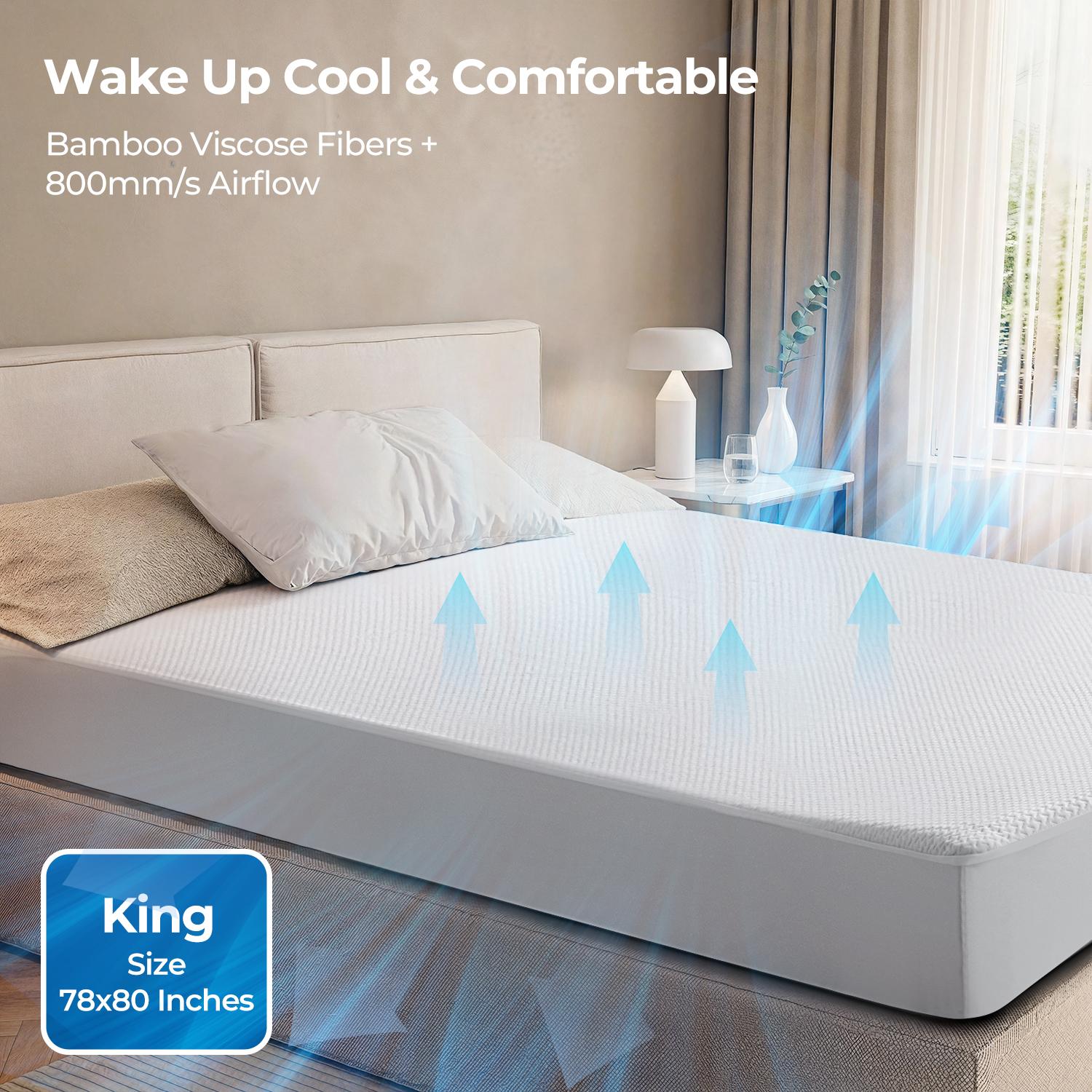 【TASTELIFE】Waterproof Mattress Protector, 3D Air Fabric Cooling King Bed Mattress Protector, Breathable Fitted Mattress Cover with Deep Pocket, Fits 8 to 21 Inch Mattress