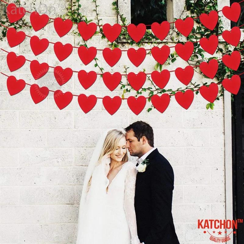Valentines Day Love Heart Hanging Banners Garland - 1 Set Romantic Party Decorations for Home Bedroom Living Room Wedding Galentines Day Celebration