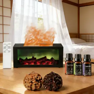 7-Color Flame Humidifier with Remote & Massage Hand Ball for Bedroom & Office led fireplace Colorful diffuser energy plant water twister