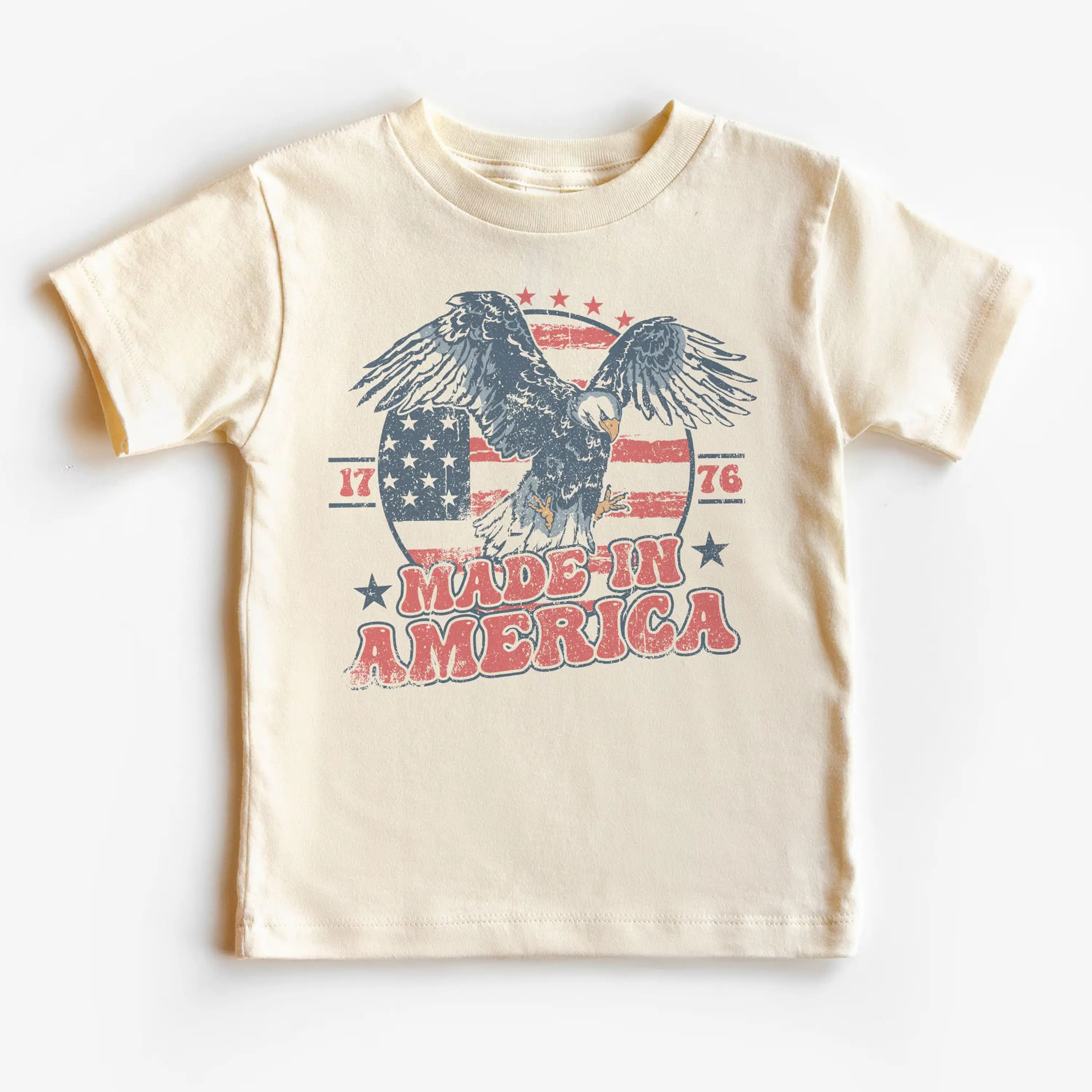 Made In America Flag Toddler Shirt, Retro Patriotic Bald Eagle 4th Of July Summer Outfit, Happy Fourth, Boho Natural Kids & Youth Shirts