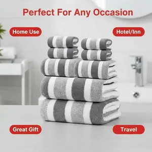 Luxury 8-Piece Striped Towel Set, Ultra Soft Plush Bath Towels, Hand Towels, Washcloths for Home, Travel & Guest Bathroom