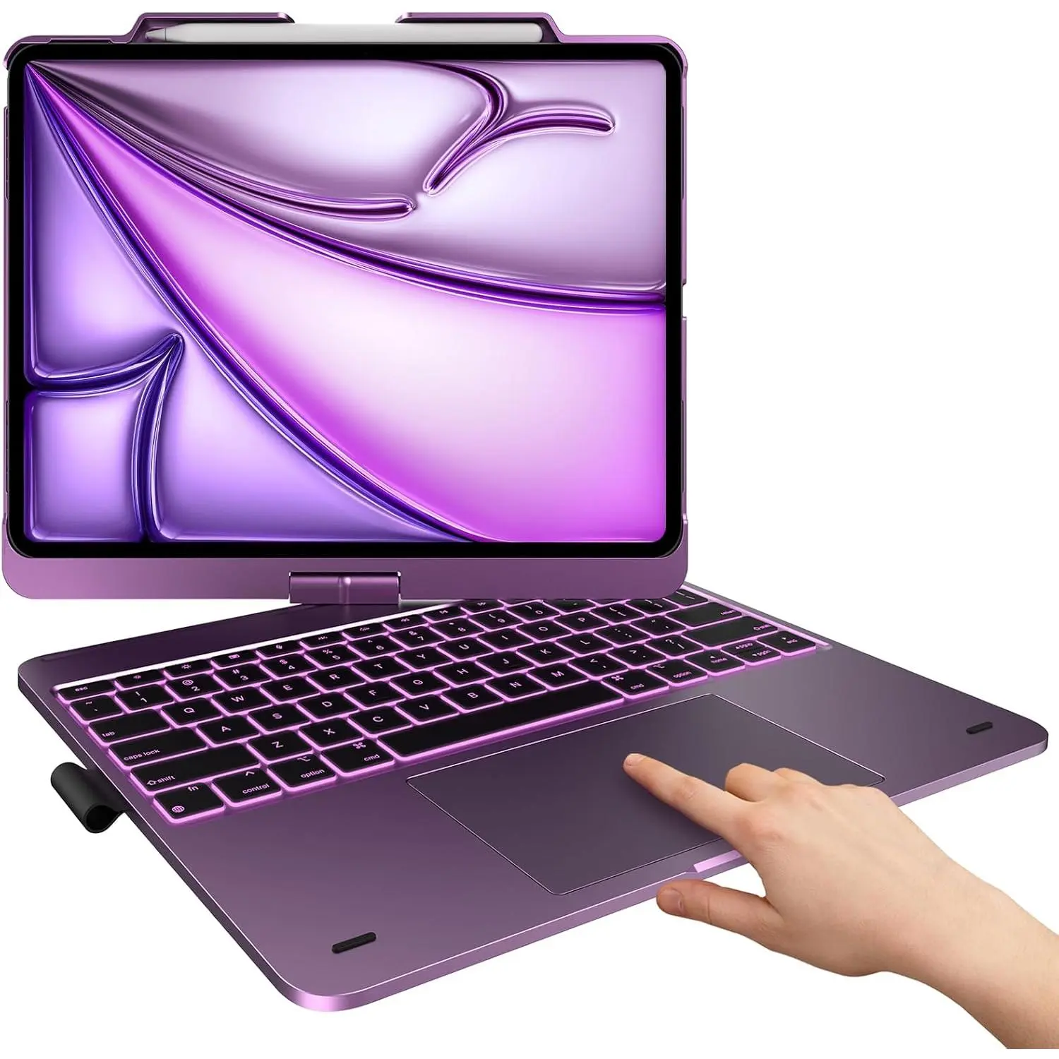 Keyboard Case for iPad Air 13-inch(M4/M3/M2, 2026/2025/2024), 360? Rotatable, Multi- Trackpad, 11-Color Backlit  Protective Case with Pencil Holder, Auto Sleep/Wake,