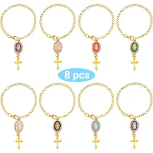 8Pcs/Set Steering Wheel Rosary Charm Accessory,Cross Pendant Car Decor,Rearview Mirror Car Rosary for Automotive Protection Charm Decor,Halloween Christmas Party Gifts,Hand Tools Kits