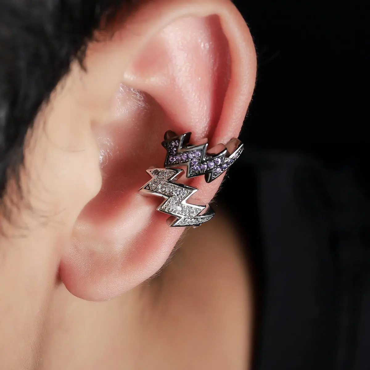 Uj Lightning Shape Ear Clip Hip Hop Trend Zircon Jewelry Unisex Ear Clip Gift Earrings Ear Studs