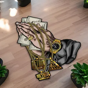 Modern Funny Gold Chain Money Print Carpet, Foldable Plush Rug for Living Room Bedroom, Creative Art Decorative Mat, Easy to Clean, Fluffy Modern Rug, Modern Abstract Rug