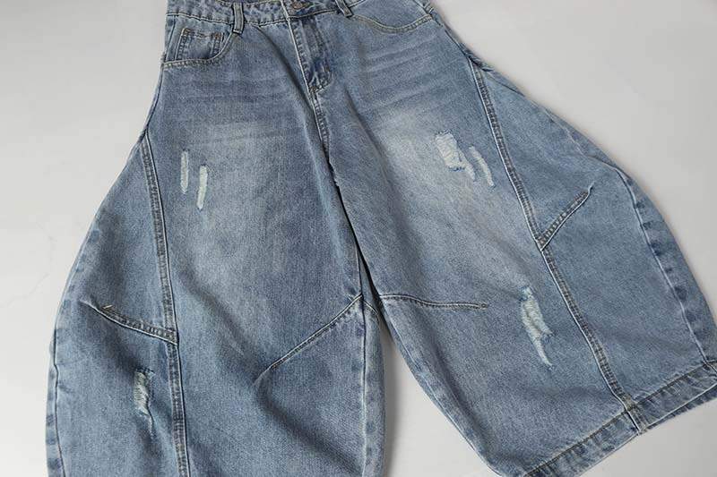 Noctra Distressed Washed Short Denim Culottes