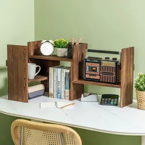 Brown Wood Desktop Shelf, Bookshelf Organizer Stand, Home or Office Desk Storage Shelving Rack