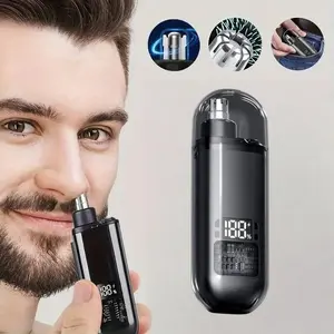 Electric Nose Hair Trimmer, Rechargeable Ear Hair Removal Tool for Men and Women, Portable Clipper, LED Display Nose Clipper, Waterproof Dual Edge Blades Clipper for Easy Cleaning