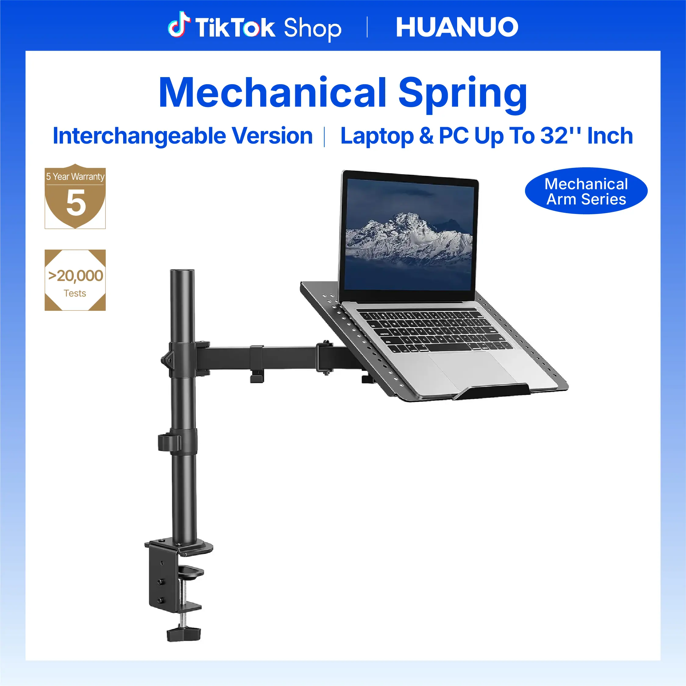 HUANUO Laptop Stand for Desk - Multi-Functional Office & Desk Accessories, 17-32 in Monitor Arm, Ventilated Laptop Mount Tray, Fully Adjustable with Tilt, Swivel, Rotation, 22 lbs Weight Capacity