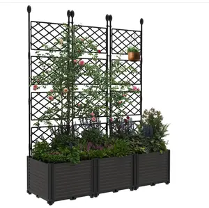 Plastic Plant Box with Metal Trellis, Raised Garden Bed with Trellis Planter for Climbing Plant Outdoor Raised Box Privacy Screen for Patio Balcony,Planter Box for Backyard Patio 126cm L x 160cm H