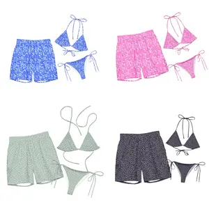 Leopard Polka Floral Bikini & Board Shorts, Matching Couple Swimwear Set, Perfect Gift for Him & Her, Couple Swimwear Style, Summer Beach Outfits, Tropical Vacation Vibes