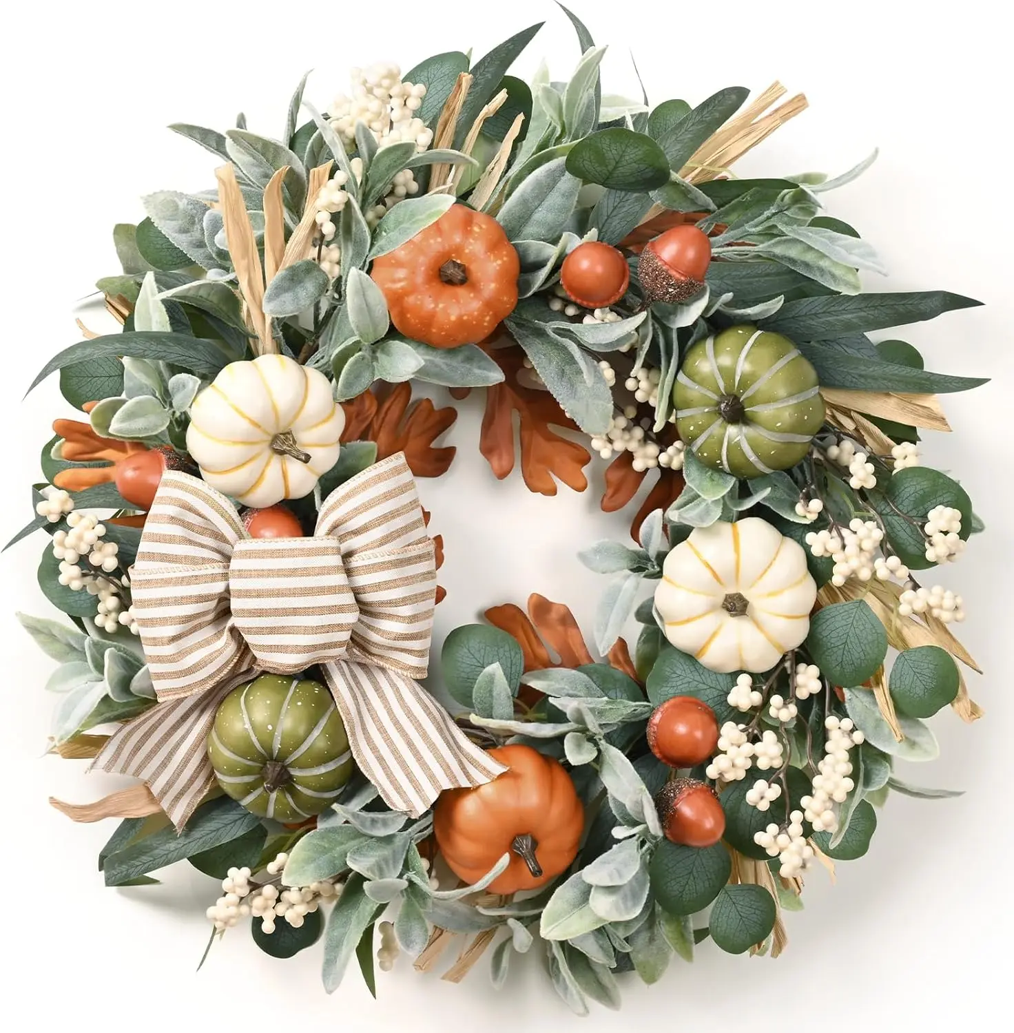 22'' Farmhouse Fall Front Door Wreath - Home Festive Decoration with Garland, Leaf, Vines, Berry Accents
