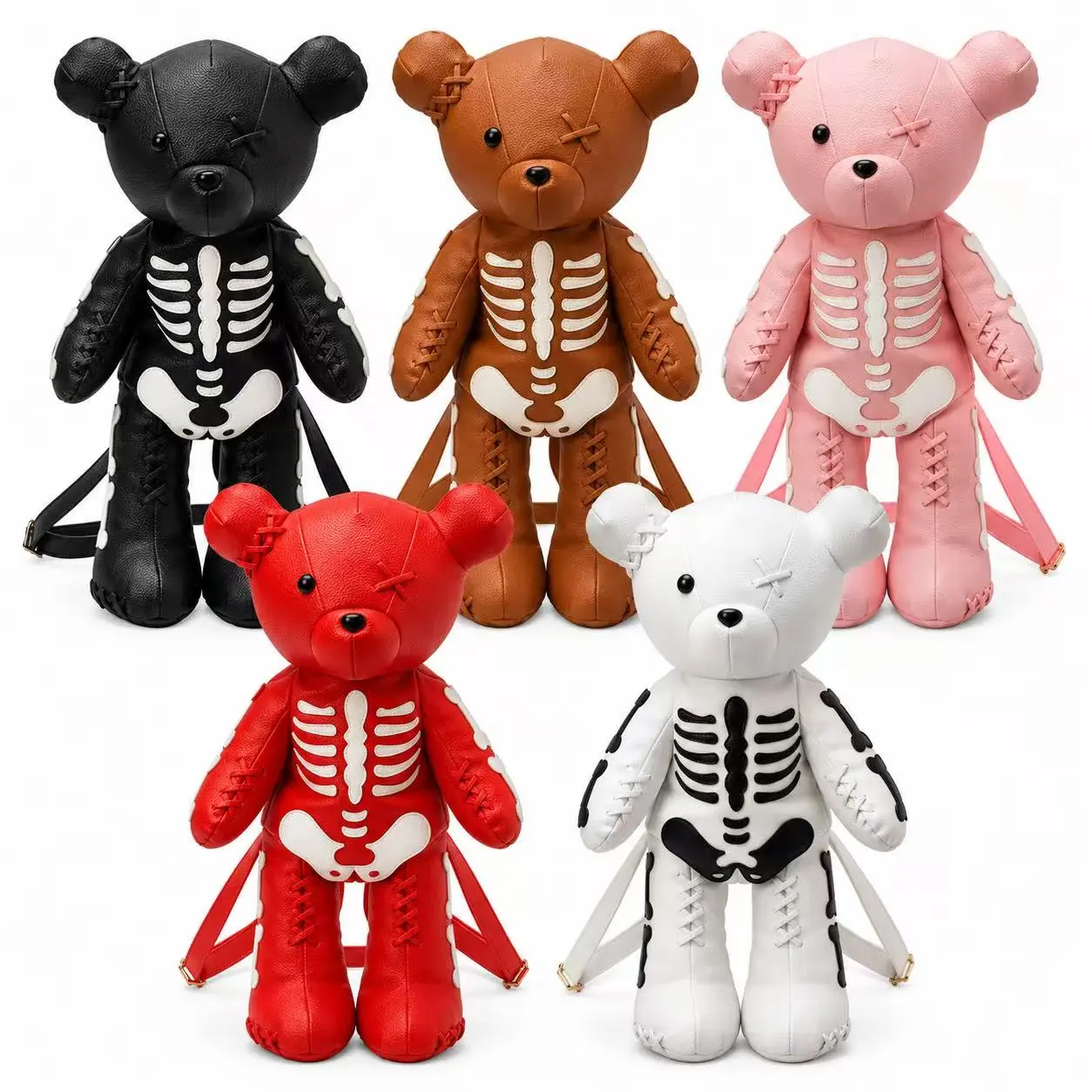 Skeleton Bear Crossbody Backpack – Cute Gothic Plush Bear Bag, Adjustable Strap, Unique Novelty Shoulder Bag for Women & Teens