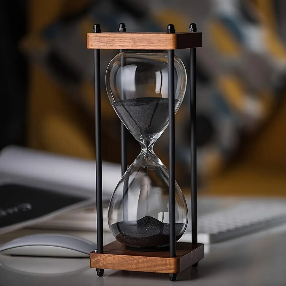 Vintage 30-Minute Wooden Standing Hourglass Timer - Glass Kitchen Utensil Decor, No Electricity, Ideal for Cooking, Work - Countertop Home/Office Decor, Christmas Gift Idea