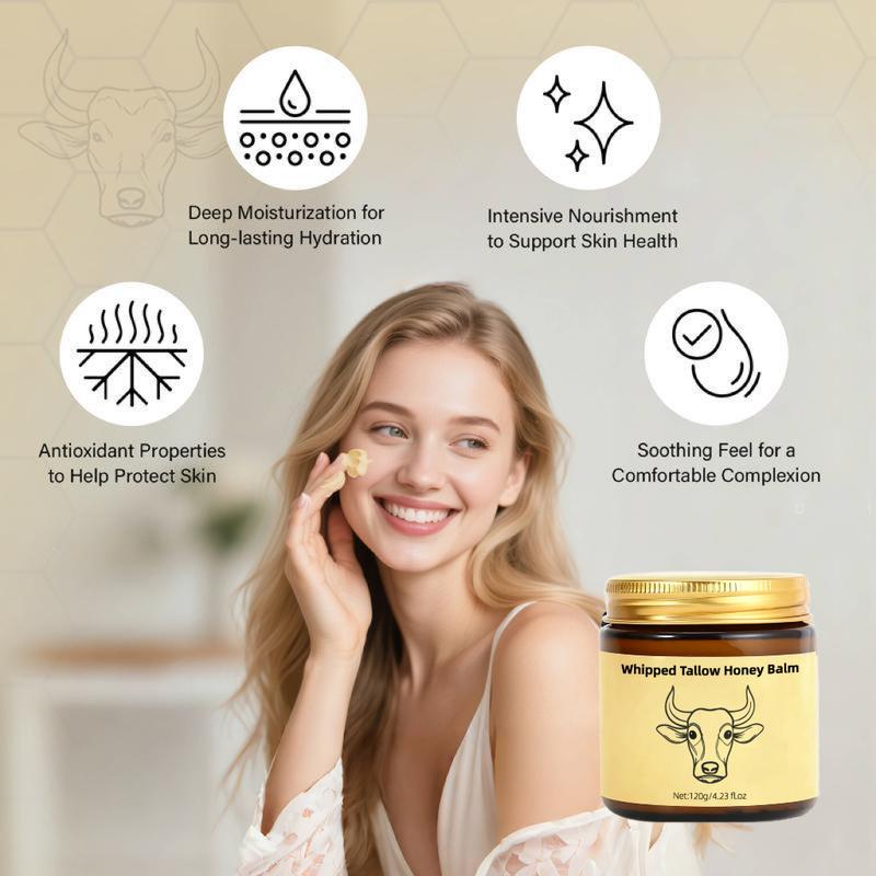 【Buy 120G/4.23oz Get 240G Free】Whipped Tallow Honey Balm Organic Grass 4.23oz/120G Fed Beef Tallow for Skin Natural Hydrating Moisturizer with Honey Balm Deep Nourishment for Face & Body Cream120G/240G/360G