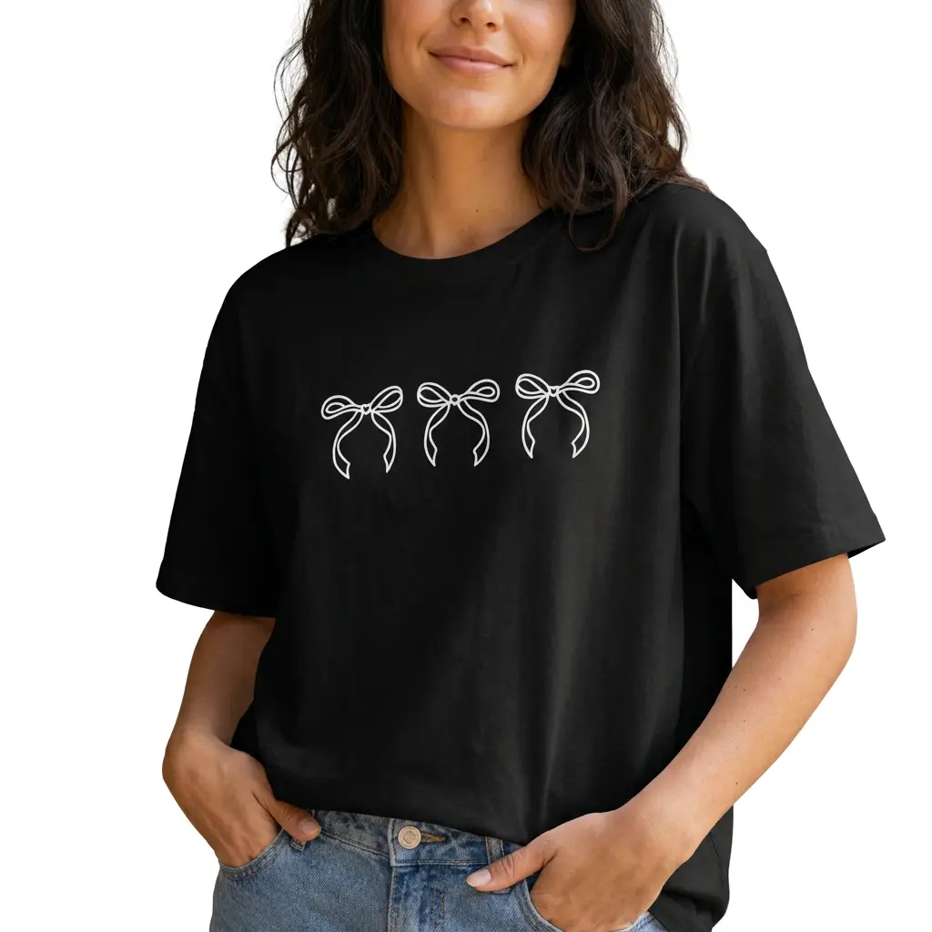 Minimalist Bow Graphic Tee Women Coquette Ribbon Shirt Plus Size