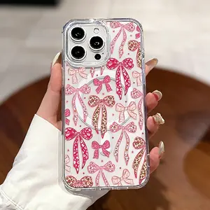 Pink Leopard Print Butterfly Bow Transparent Acrylic Magnetic Phone Case for iPhone 16 15 14 13 12 Pro Max Plus X XS Max Wireless Charging Shockproof Scratch Resistant Hard Shell