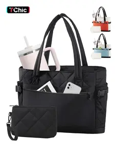 Puffer Tote Bag for Women, Lightweight Puffy Work Handbag, Quilted Purse, Teacher Nurse Quilted Shoulder Bag for School Travel Gym, Cloud Bag w/ Zipper, Daily College Bags, 15.6" Computer Bag, Clinical Nursing Bag, Ideal Gift for Women