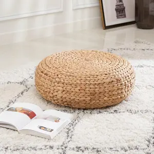 Water Hyacinth Woven Tatami Floor Cushion 16x16x6 Inch Natural Fiber Floor Seat For Meditation Yoga Zen Practice Natural Brown Woven Floor Pillow