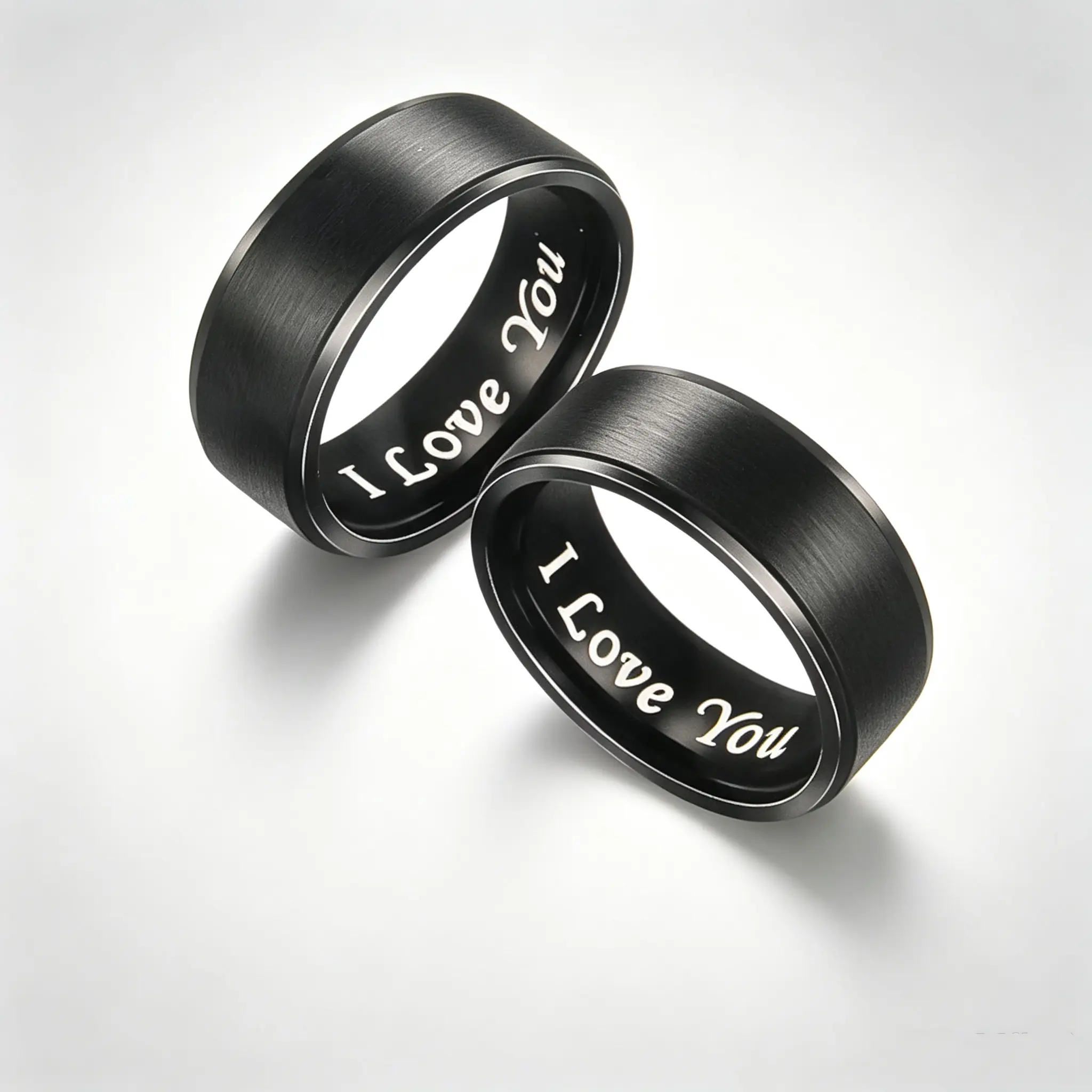 Black Tungsten Steel Engraved Ring with Hidden I Love You Message - Elegant Black-Silver Design Promise Ring, Dark Aesthetic Couple Jewelry for Boyfriend & Adults, Multiple Sizes, Dark Aesthetic Rings