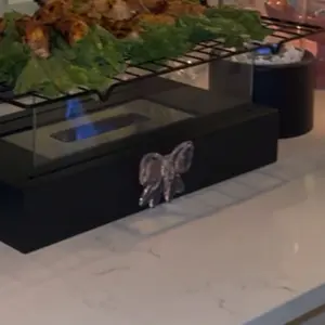 Mini Tabletop Fire Pit, Portable Round Glass Fireplace with Metal-Base, Indoor & Outdoor Brazier for Home Garden Party, Patio Fire Pit