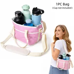 Insulated Cup Caddy Tote Bag with Adjustable Shoulder Strap, Multi-Pocket Dividers, Portable Drink Carrier for Outdoor Activities