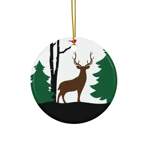 Deer Trees Bird Ceramic Ornament Christmas Decoration Gift for Nature Lovers, Holiday Gift, Tree Ornament, Wildlife Decor, Rustic Home