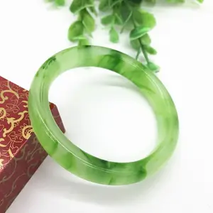 Jade-Colored Floating Green Pattern Bangle, Full Green Jade Bracelet with Green Veining, Glassy Jade Bangle, Gift Jewelry