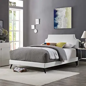 Modway Corene Queen Vinyl Platform Bed with Round Splayed Legs in White
