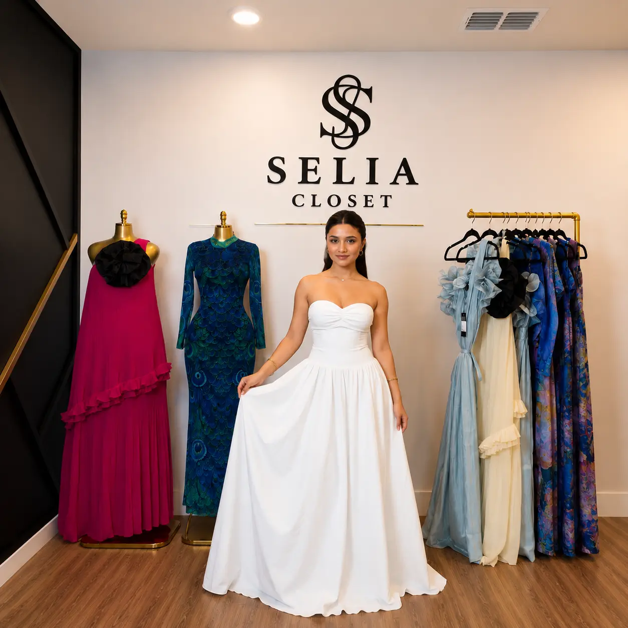 Selia Closet White Strapless A-Line Dress with Detachable Ruffle Sleeves and Elegant Design for All Occasions