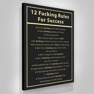 Motivational Canvas Poster - Funny Quote, Hustle Mindset, Savage Success Rules Wall Art for Entrepreneur CEO Office & Gym Home Decor