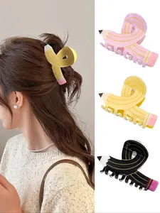 3pcs Unique Imitation Vinegar Pencil Acrylic Hair Claw Clips, Hair Claws Set, Cute Student Creative Back Headband Shark Clip, Daily Casual Vacation Party