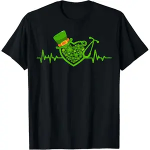 Heartbeat Stethoscope Shamrock Irish Nurse St. Patricks Day T-Shirt