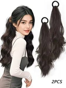 18 Inch Long Wavy Ponytail Extension, Natural Fluffy Synthetic Ponytail Extension, Synthetic Hairpiece for Women & Girls, Natural Fake Ponytail