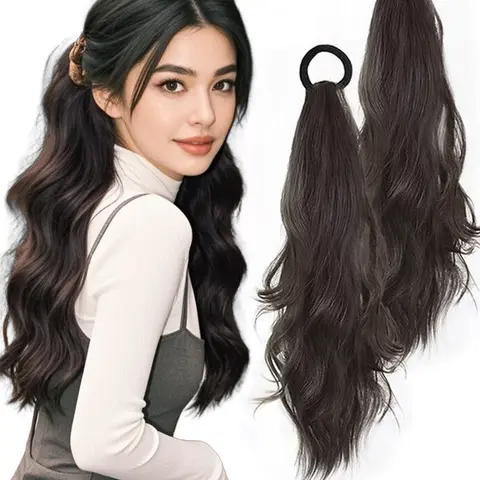18 Inch Long Wavy Ponytail Extension, Natural Fluffy Synthetic Ponytail Extension, Synthetic Hairpiece for Women & Girls, Natural Fake Ponytail, Synthetic Hair Pieces, Wavy Hairpieces